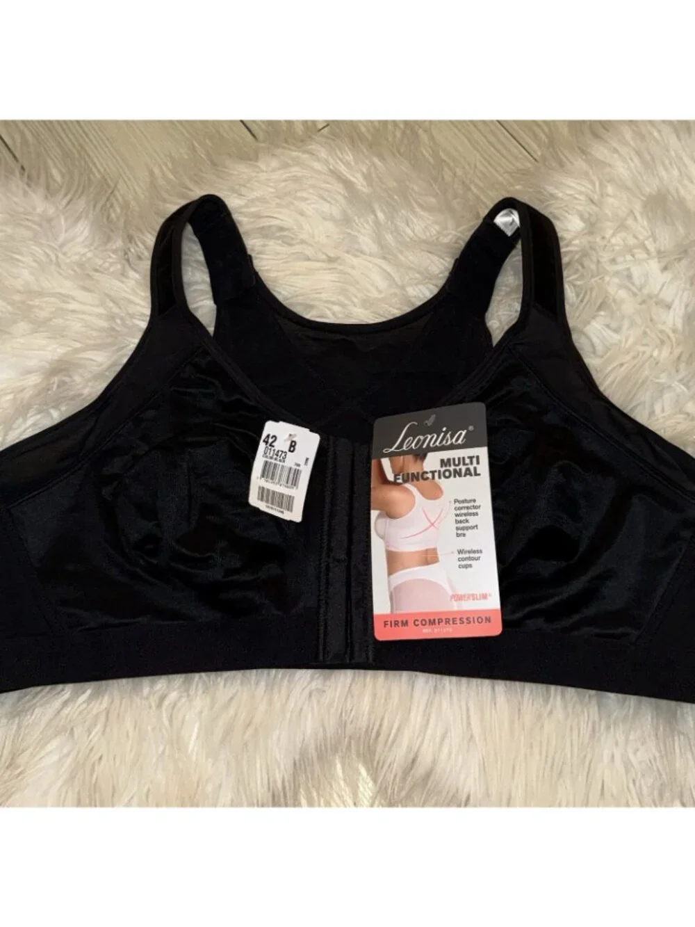 Leonisa 011473 Multi Functional Posture Corrector Wireless Bra Womens 42B Black